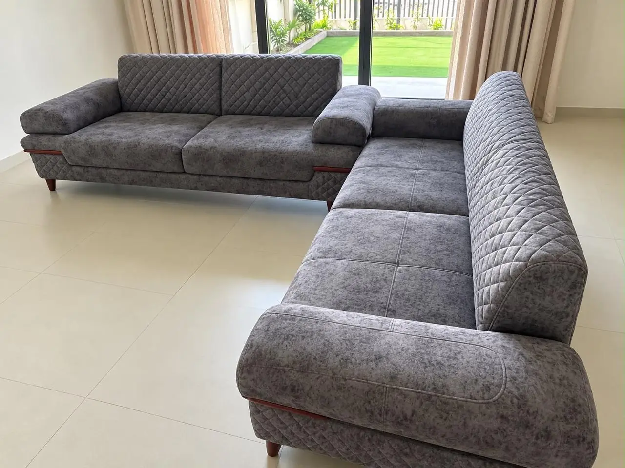 Grey corner sofa donated in Dubai
